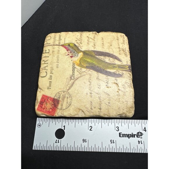 Vintage Style Hummingbird Ceramic Stone Coasters Set Of 3 With Carte Postale Des - Picture 5 of 7